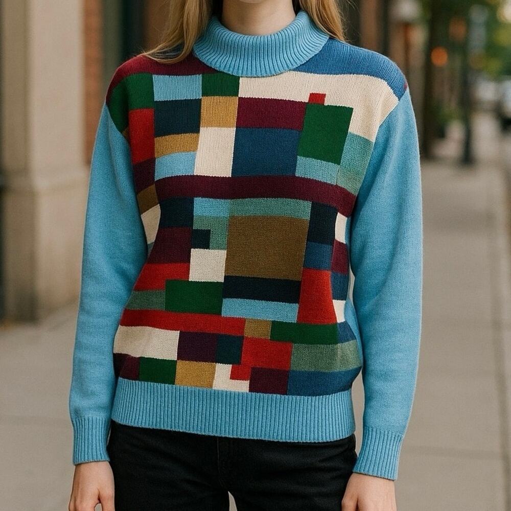 Vintage Kmart Color-Block Patchwork Sweater  Made in Korea